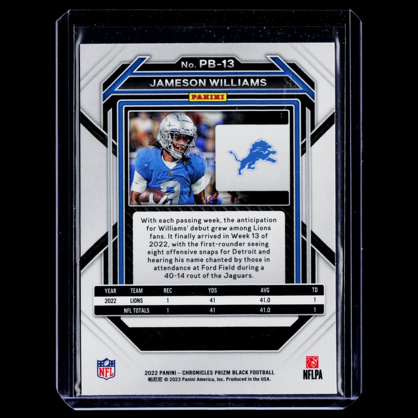 Jameson Williams - Prizm Black - Chronicles 2022